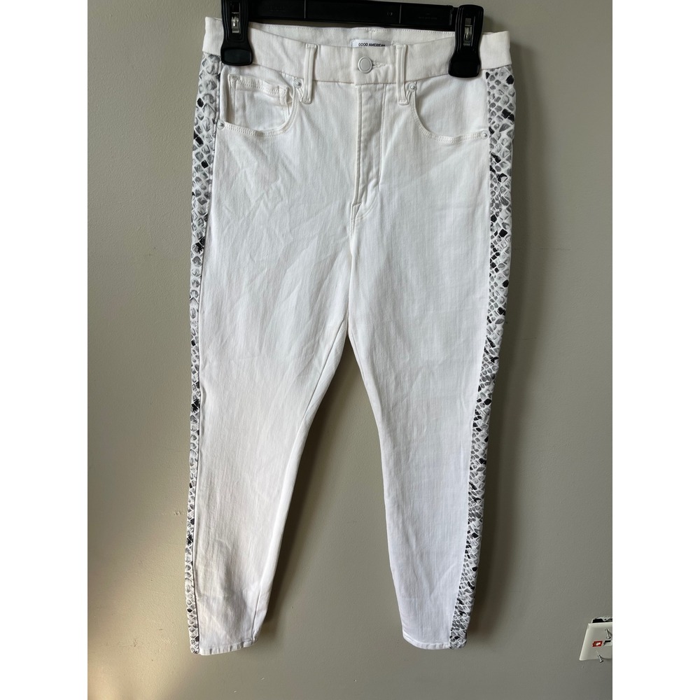 Good American Good Legs White Snakeskin Stripe Skinny Jeans Size 10/30 High Rise